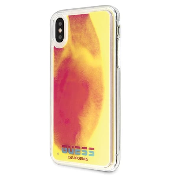 GuessLiquidGlitterHearts-FodralföriPhoneXs/X(Glowinthedark/Pink)