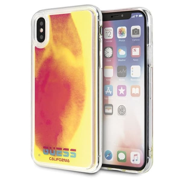 GuessLiquidGlitterHearts-FodralföriPhoneXs/X(Glowinthedark/Pink)
