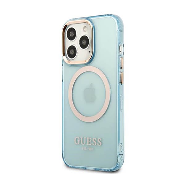 GuessGoldOutlineTranslucentMagSafe-CovertiliPhone13ProMax(blå)