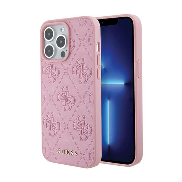 Guessläder4Gstämplat-iPhone15ProMax-fodral(rosa)