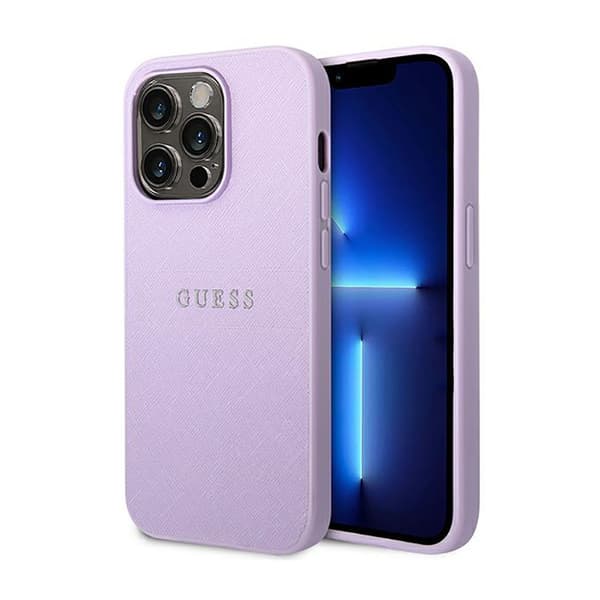 GuessSaffianoMetalLogoStripes-EtuitiliPhone14Pro(Lilac)