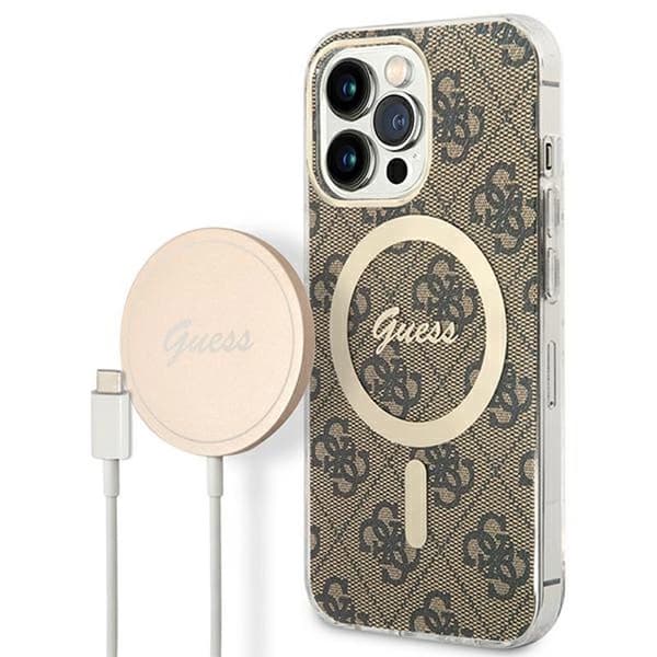 GuessBundlePackMagSafe4G-SætmedetuitiliPhone13Pro+MagSafeoplader(brun/guld)