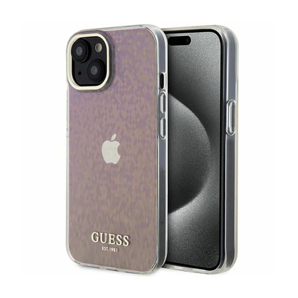 GuessIMLFacetedMirrorDiscoIridescent-iPhone15-fodral(rosa)
