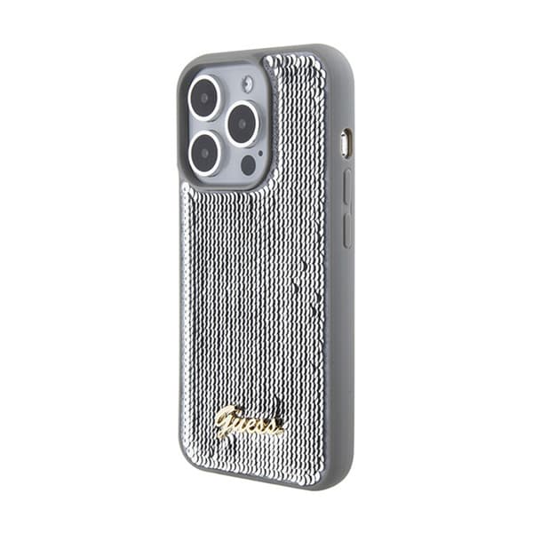 Guess Sequin Script Metal - Cover til iPhone 15 Pro Max (sølv)