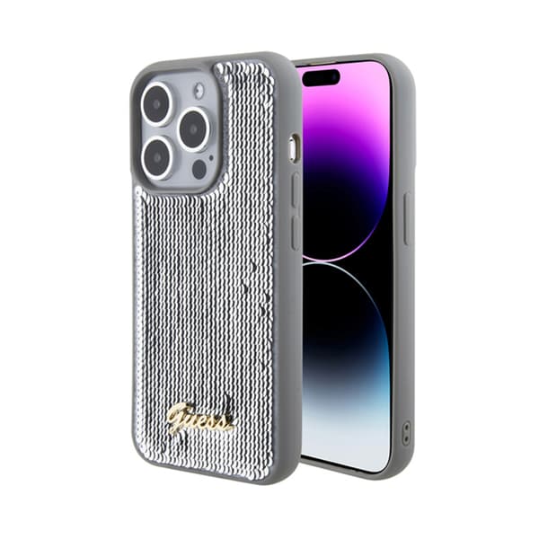GuessSequinScriptMetal-FodralföriPhone15Pro(silver)