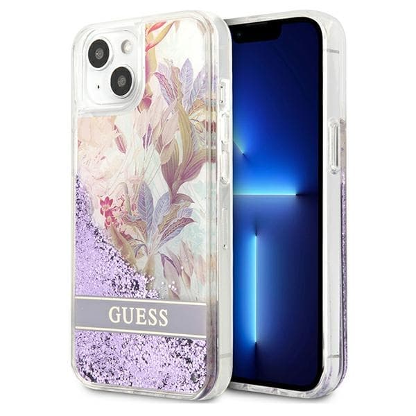 Guess Liquid Glitter Flower – Cover for iPhone 13 mini (Purple)