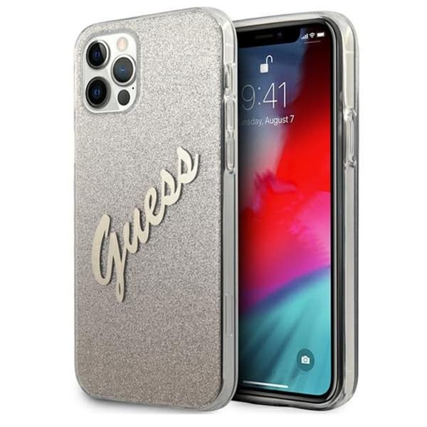 GuessGlitterGradientScript-iPhone12/iPhone12Pro-fodral(guld)