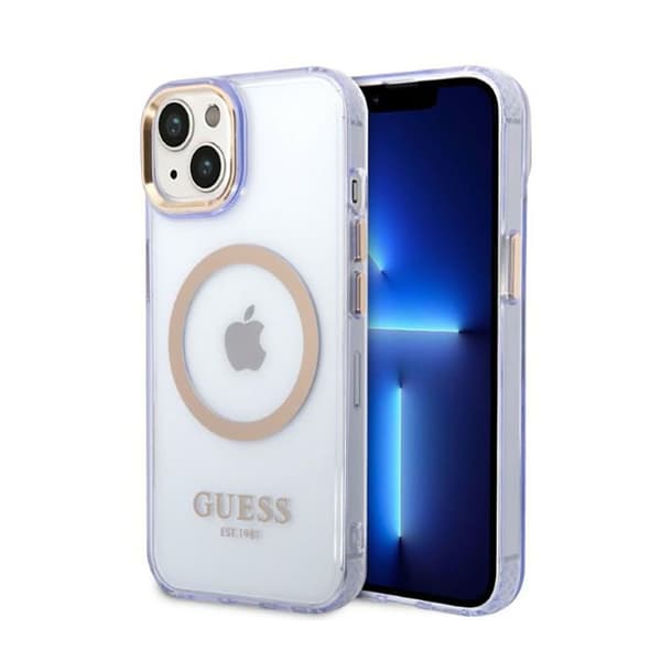 Guess Gold Outline Translucent MagSafe - Case for iPhone 14 (Purple)