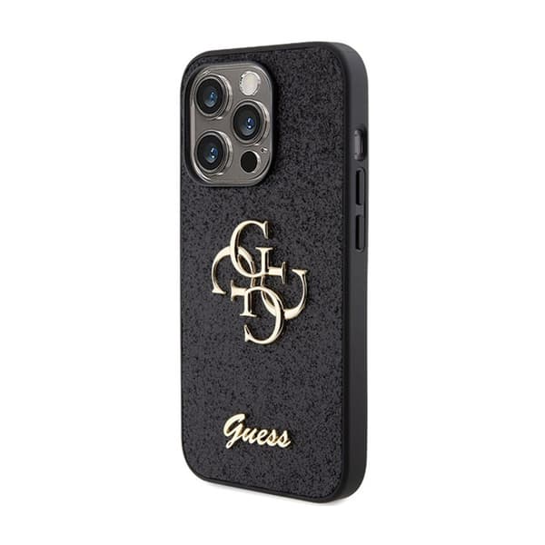 Guess Glitter Script Big 4G - kotelo iPhone 15 Pro Maxille (musta)