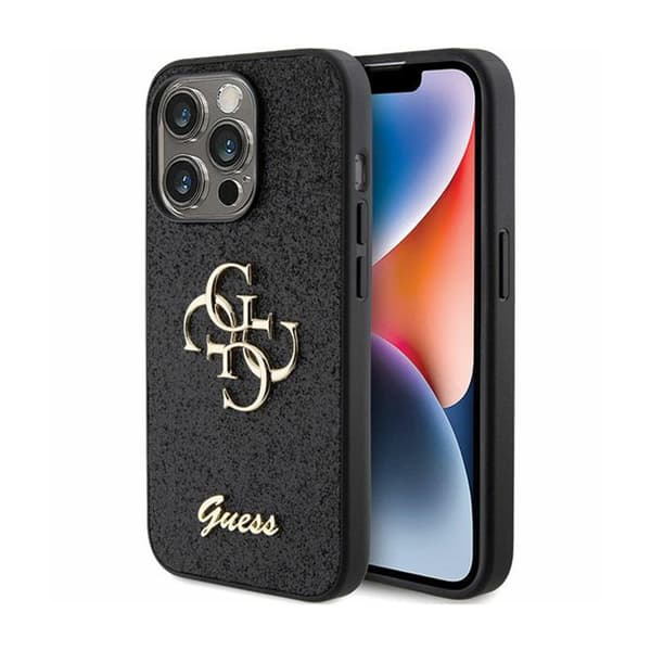 Guess Glitter Script Big 4G - kotelo iPhone 15 Pro Maxille (musta)