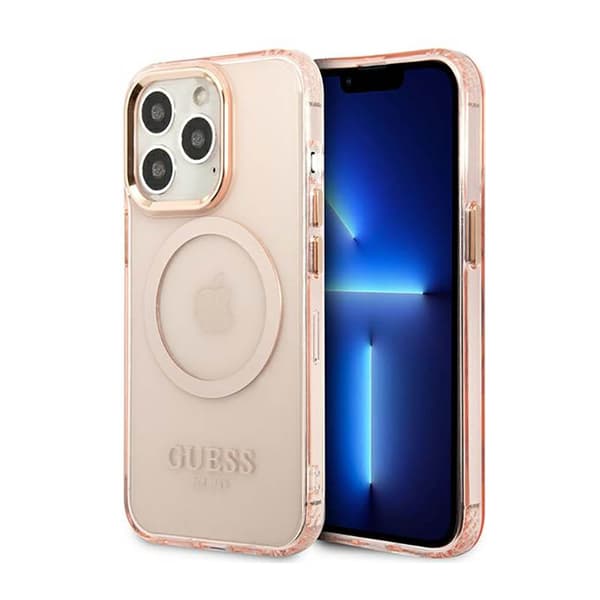 GuessGoldOutlineTranslucentMagSafe-CovertiliPhone13Pro(Pink)
