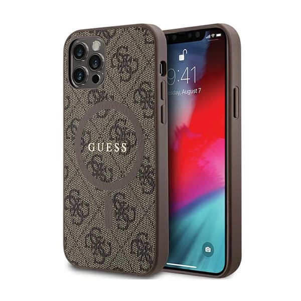 Guess4GCollectionLæderMetalLogoMagSafe-EtuitiliPhone12/iPhone12Pro(Brun)