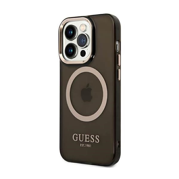GuessGoldOutlineläpikuultavaMagSafe-koteloiPhone14ProMaxille(musta)