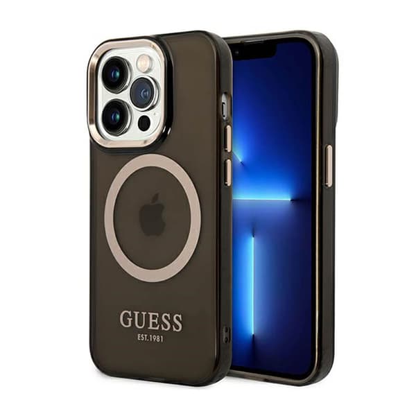 GuessGoldOutlineläpikuultavaMagSafe-koteloiPhone14ProMaxille(musta)