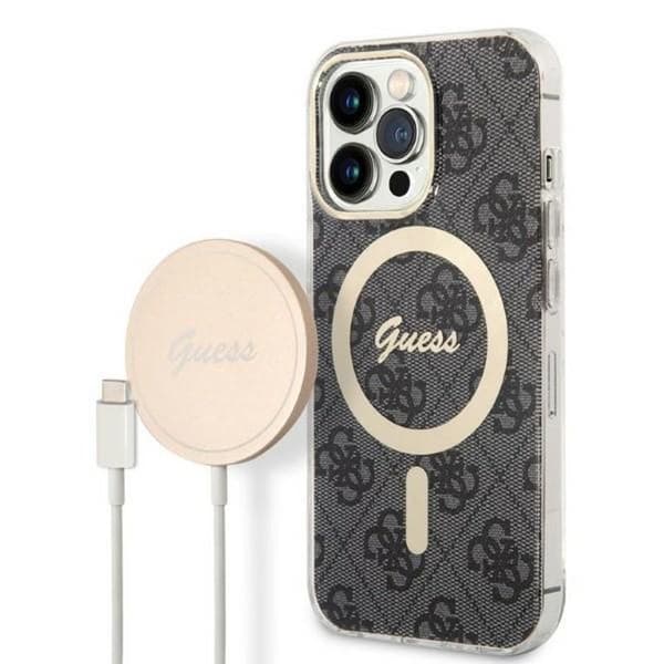 GuessBundlePackMagSafe4G-SuojakoteloiPhone13ProMaxille+MagSafe-laturi(musta/kulta)