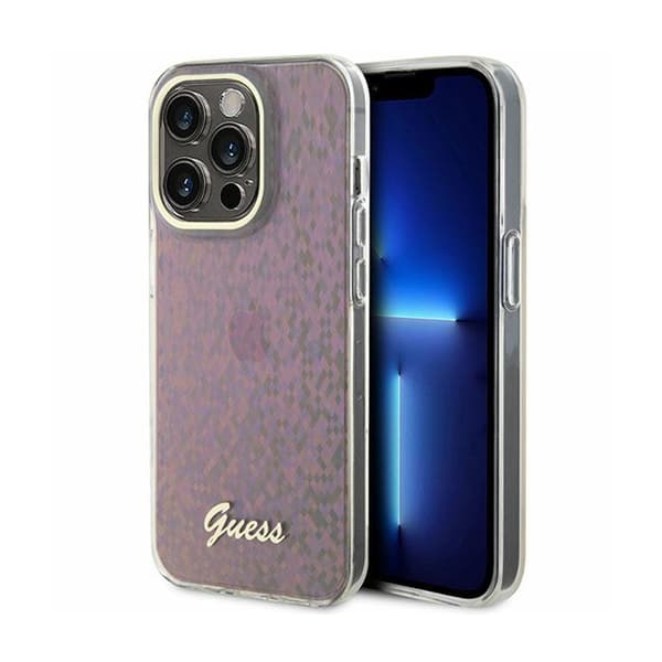 GuessIMLFacetedMirrorDiscoIridescent-iPhone15ProMax-fodral(rosa)