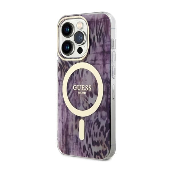 GuessLeopardMagSafe-koteloiPhone14Prolle(vaaleanpunainen)