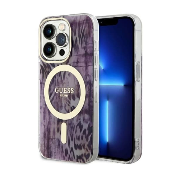 GuessLeopardMagSafe-koteloiPhone14Prolle(vaaleanpunainen)