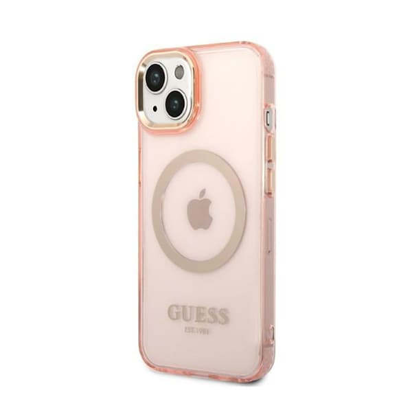 Guess Gold Outline Translucent MagSafe - Cover til iPhone 14 Plus (Pink)