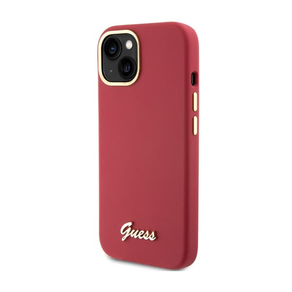 GuessSiliconeScriptMetalLogo&Frame-iPhone15-kotelo(magenta)