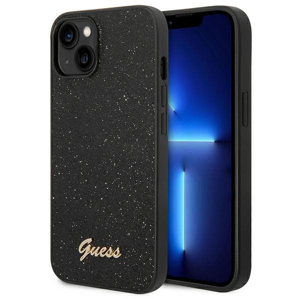 GuessGlitterFlakesmetalllogofodral-FodralföriPhone14Plus(svart)