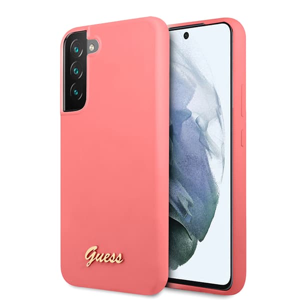 Guess Silicone Script -metallilogo - Kansi Samsung Galaxy S22+:lle (Fuchsia)