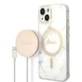 Miniatyrbillede 1 af 2: GuessBundlePackMagSafeIMLMarble-SætmedetuitiliPhone14Plus+MagSafeoplader(hvid/guld)