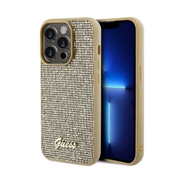 GuessDiscoMetalScript-iPhone14Pro-fodral(guld)