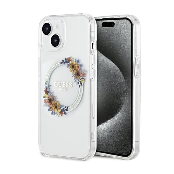GuessIMLFlowersWreathMagSafe-koteloiPhone15(kirkas)