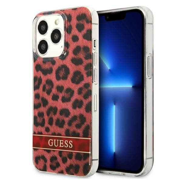 GuessLeopardElectroStripe-suojakuoriiPhone13Prolle(punainen)