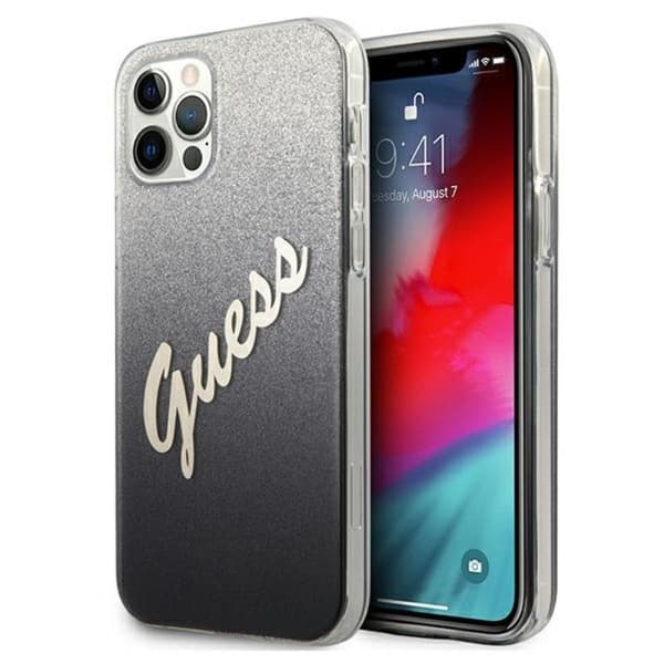 Guess Glitter Gradient Script - iPhone 12 / iPhone 12 Pro-fodral (svart)