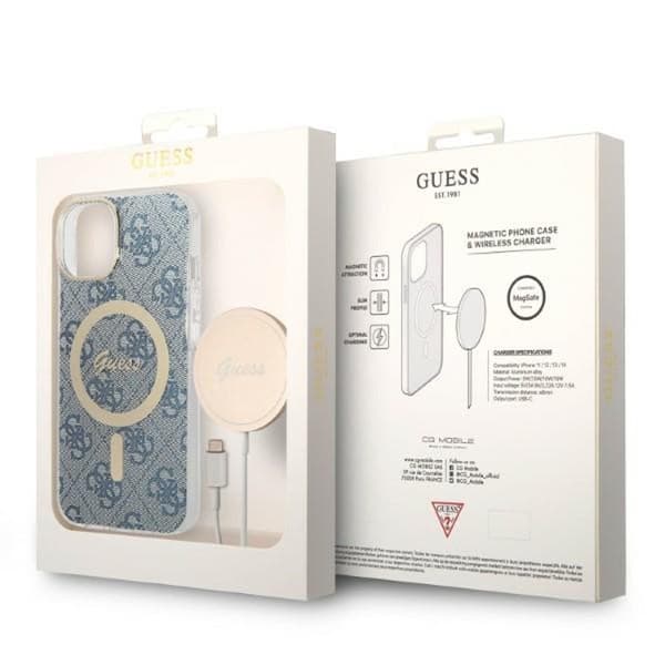 GuessBundlePackMagSafe4G-SetmedfodralföriPhone14Plus+MagSafeladdare(blå/guld)
