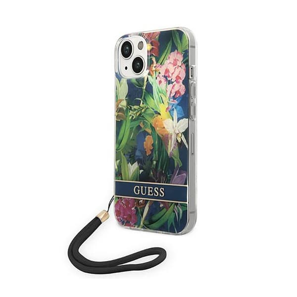 Guess Flower Cord - Cover til iPhone 14 (blå)