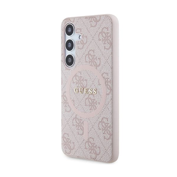 Guess 4G Collection nahkainen metallilogo MagSafe - kotelo Samsung Galaxy S24 (vaaleanpunainen)