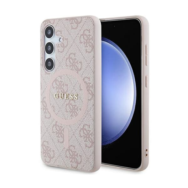Guess 4G Collection nahkainen metallilogo MagSafe - kotelo Samsung Galaxy S24 (vaaleanpunainen)