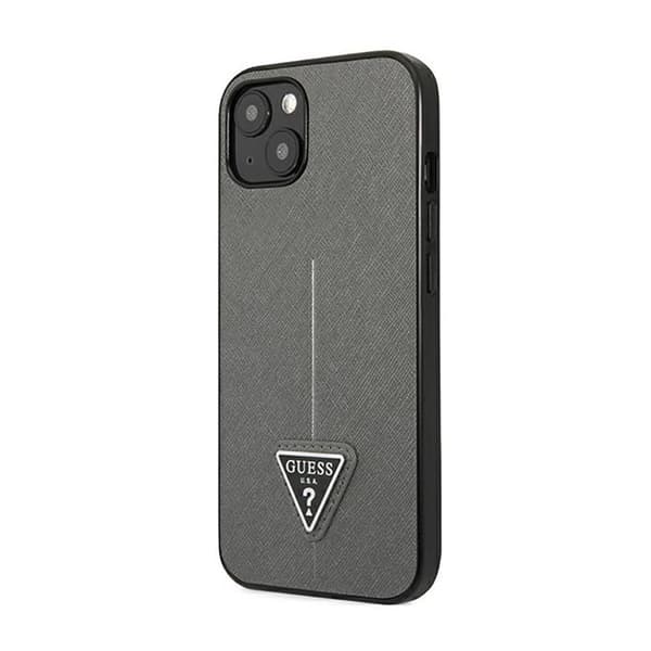 Guess Saffiano Triangle Logo Fodral - Fodral för iPhone 14 Plus (Silver)