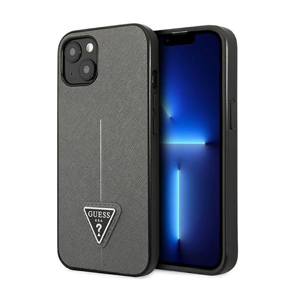 Guess Saffiano Triangle Logo Fodral - Fodral för iPhone 14 Plus (Silver)