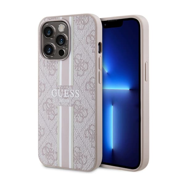 Guess4GPrintedStripesMagSafe-koteloiPhone13Prolle(vaaleanpunainen)