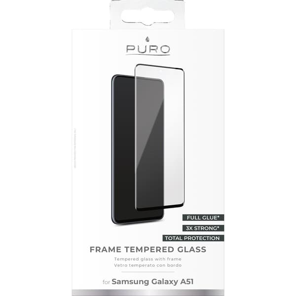PURO Frame Tempered Glass - Beskyttelsesglas til skærmen på Samsung Galaxy A51 (sort ramme)
