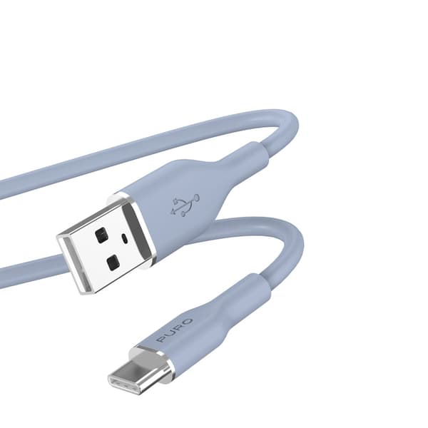 PURO ICON pehmeä kaapeli - Kabel USB-A tai USB-C 1,5 m (jauheensininen)