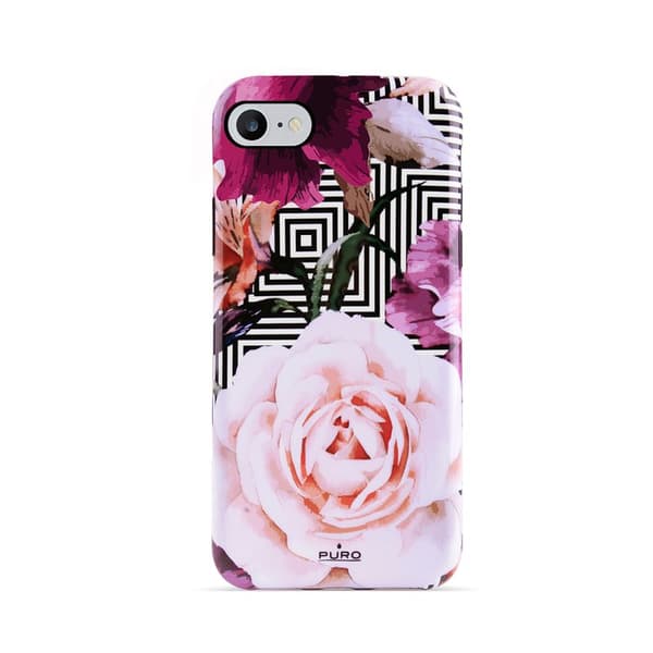 PURO Glam Geo Flowers - Cover til iPhone SE (2022/2020) / 8/7 / 6s (Pink Peonies)