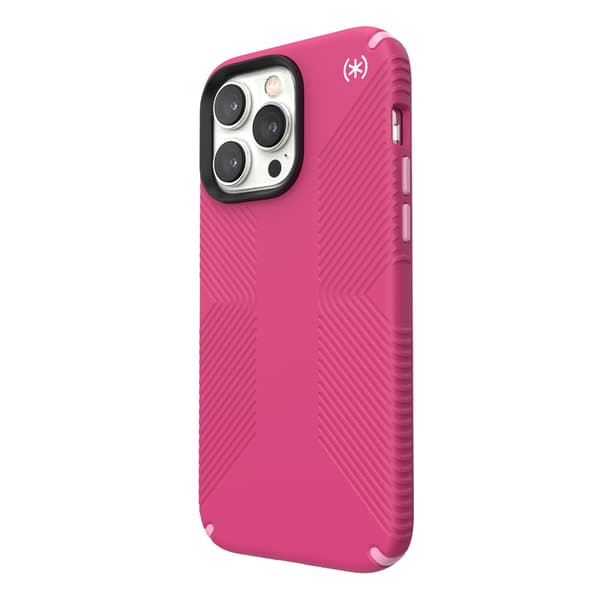 SpeckPresidio2Grip-FodralföriPhone14PromaxmedMICROBAN-beläggning(Digitalpink/Blossompink/White)