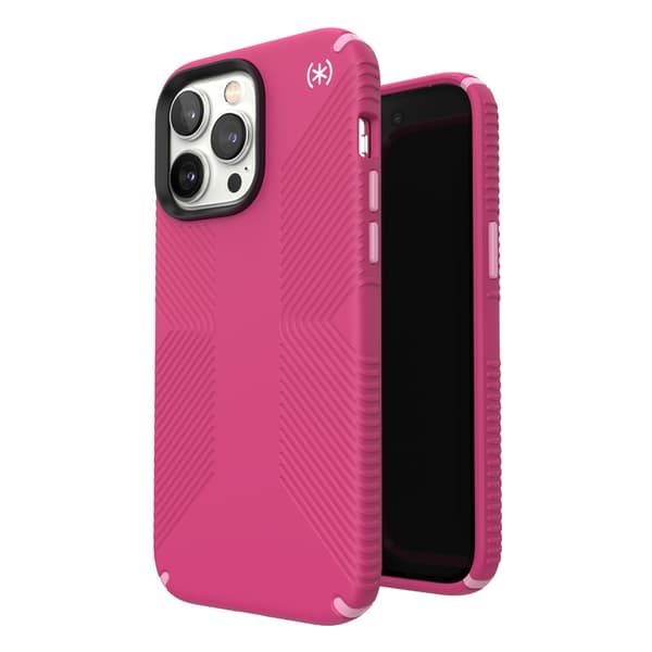 SpeckPresidio2Grip-FodralföriPhone14PromaxmedMICROBAN-beläggning(Digitalpink/Blossompink/White)