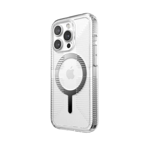 SpeckGemshellGrip+MagSafe-EtuitiliPhone15Pro(klar/kromfinish)