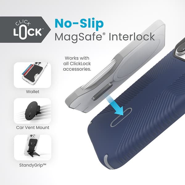 SpeckPresidio2GripClickLock&MagSafe-koteloiPhone15Prolle(rannikonsininen/pölyharmaa)