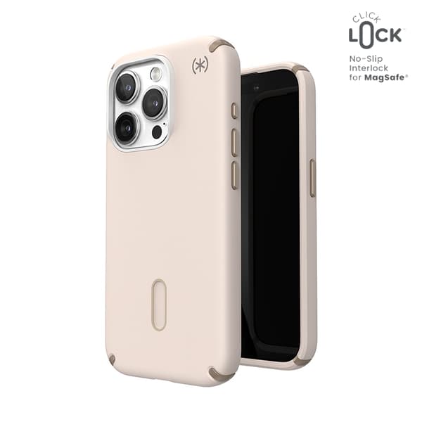 SpeckPresidio2ProClickLock&MagSafe-EtuitiliPhone15Pro(blegetknogle/arvestykkeguld/hasselbrun)