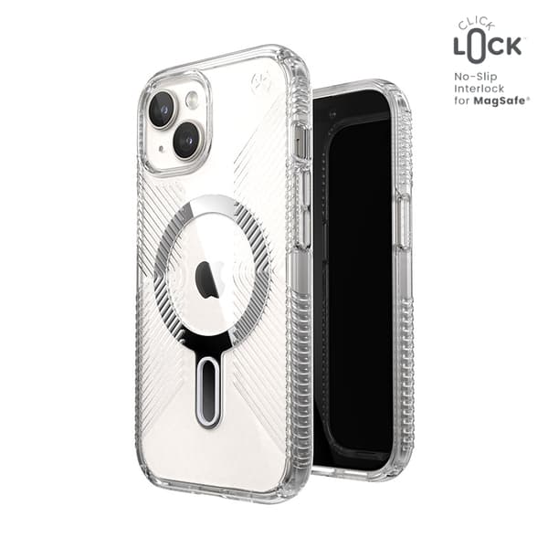 SpeckPresidioPerfect-ClearGripClickLock&MagSafe-KoteloiPhone15:lle/iPhone14:lle/iPhone13:lle(kirkas/Chrome-viimeistely/SereneSi
