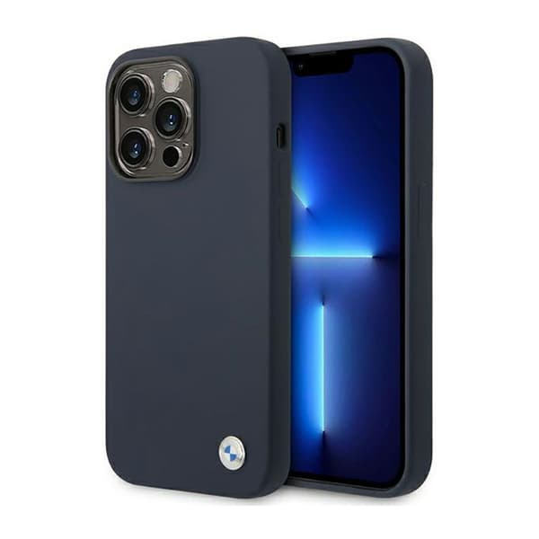 BMWLiquidSiliconeCaseMetalLogoMagSafe-KoteloiPhone14Prolle(laivastonsininen)