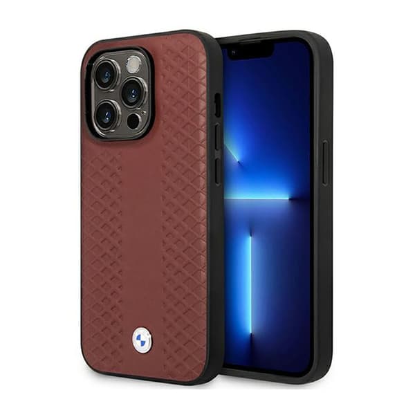 BMW Læder Diamond Pattern MagSafe - Etui til iPhone 14 Pro Max (burgunder)