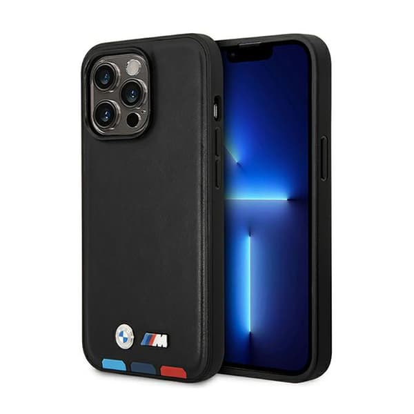 BMWLeatherHotStampTricolorMagSafe-KoteloiPhone14ProMaxille(musta)